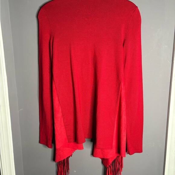 INC Red Faux Suede Open Front Cardigan With Fringe Size XS - Picture 5 of 6